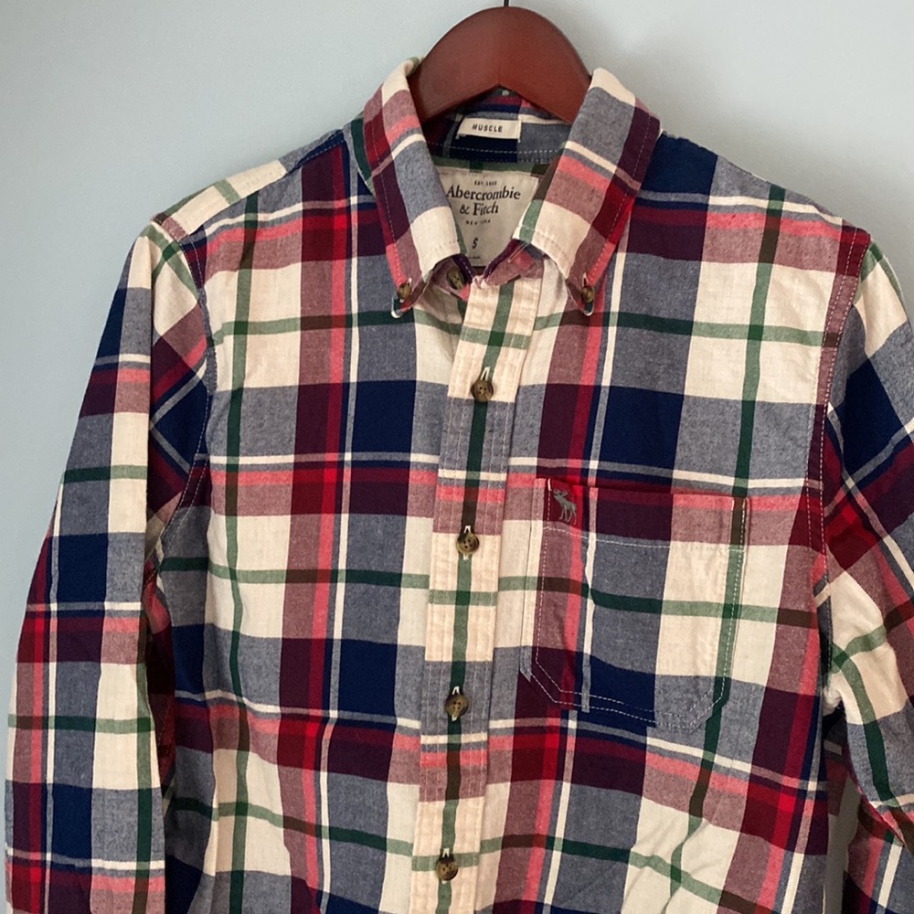 Abercrombie & Fitch Muscle Plaid Button Up Flannel Shirt Size Small